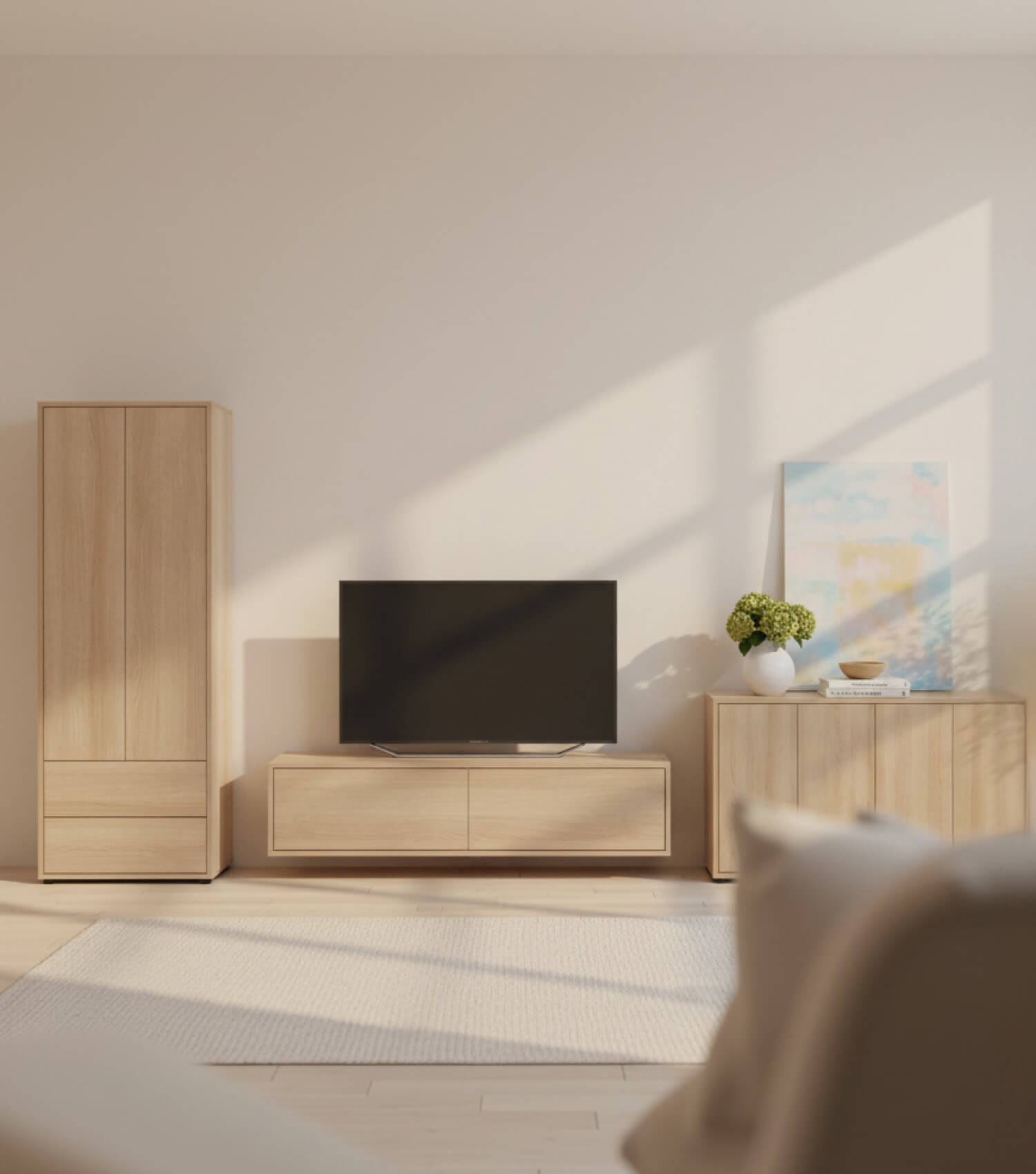 Meuble TV bas acajou, buffet salon, meuble rangement wohnzimmer, commode TV