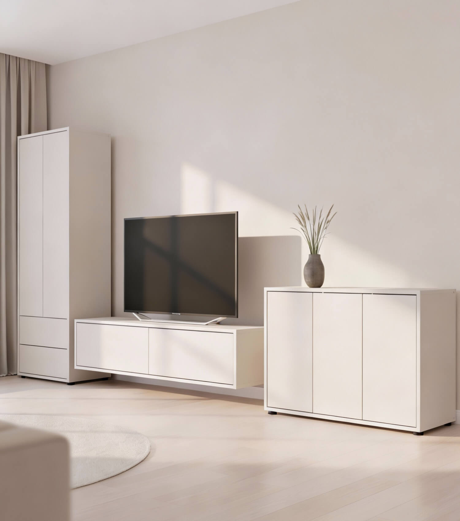 Meuble TV buffet Wohnwand bas en chêne gris salon meuble rangement Wohnwand salon table TV