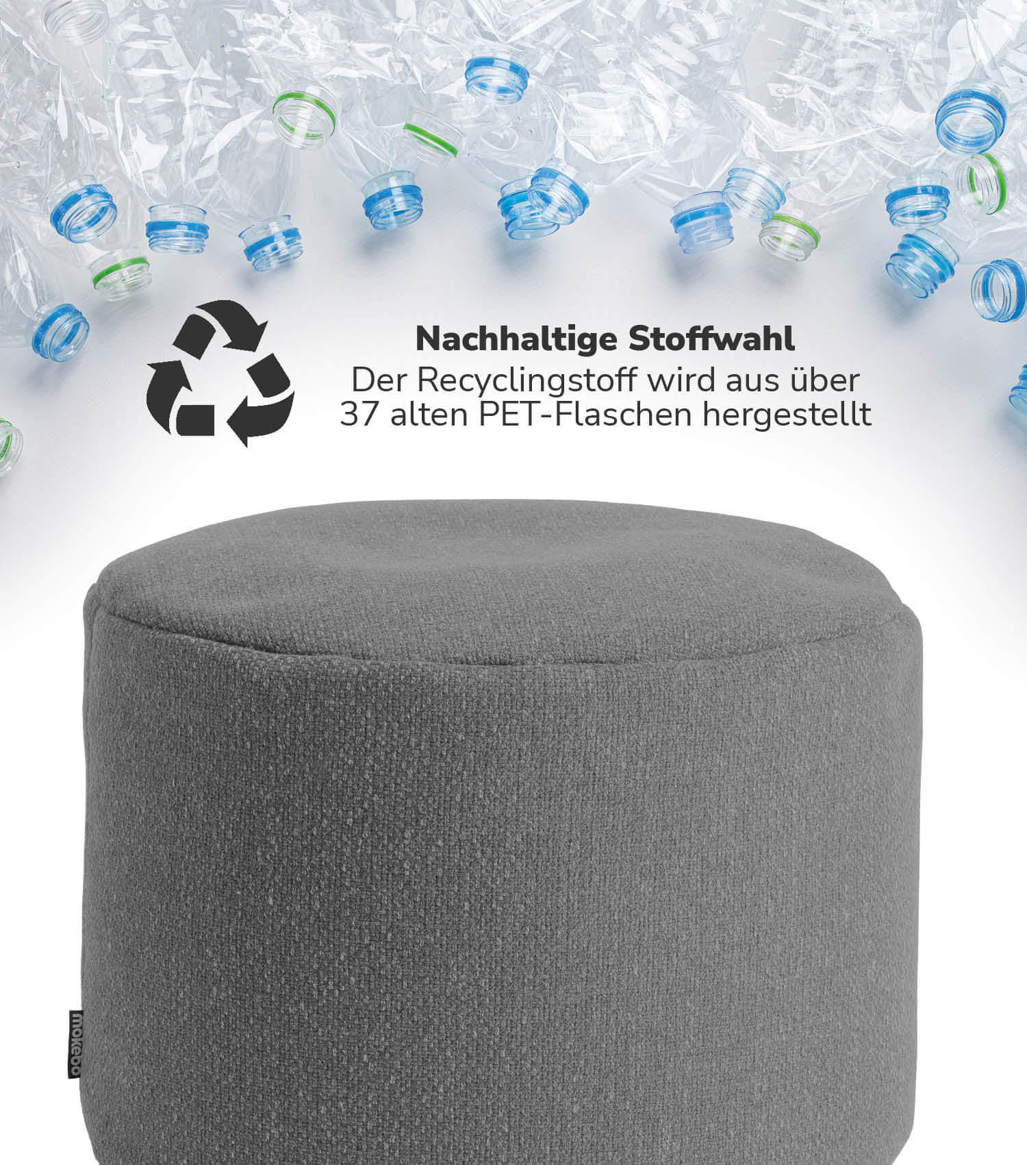 Pouf intérieur rond repose-pieds coussin de sol 'Der Ruhepouf' gris