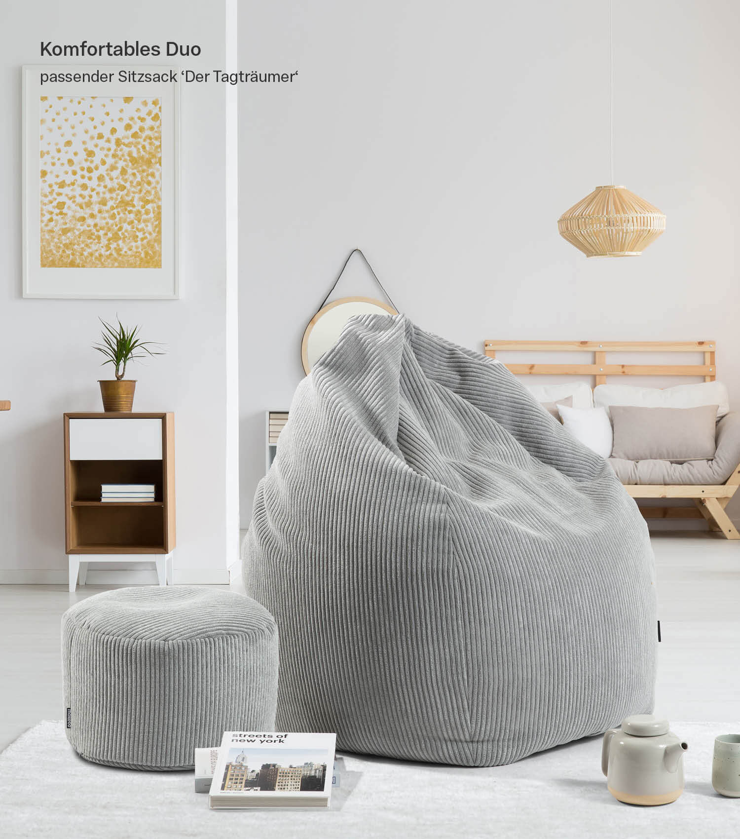Mokebo® 'Der faule Lenz' pouf intérieur en velours côtelé, tabouret rond 50x30cm