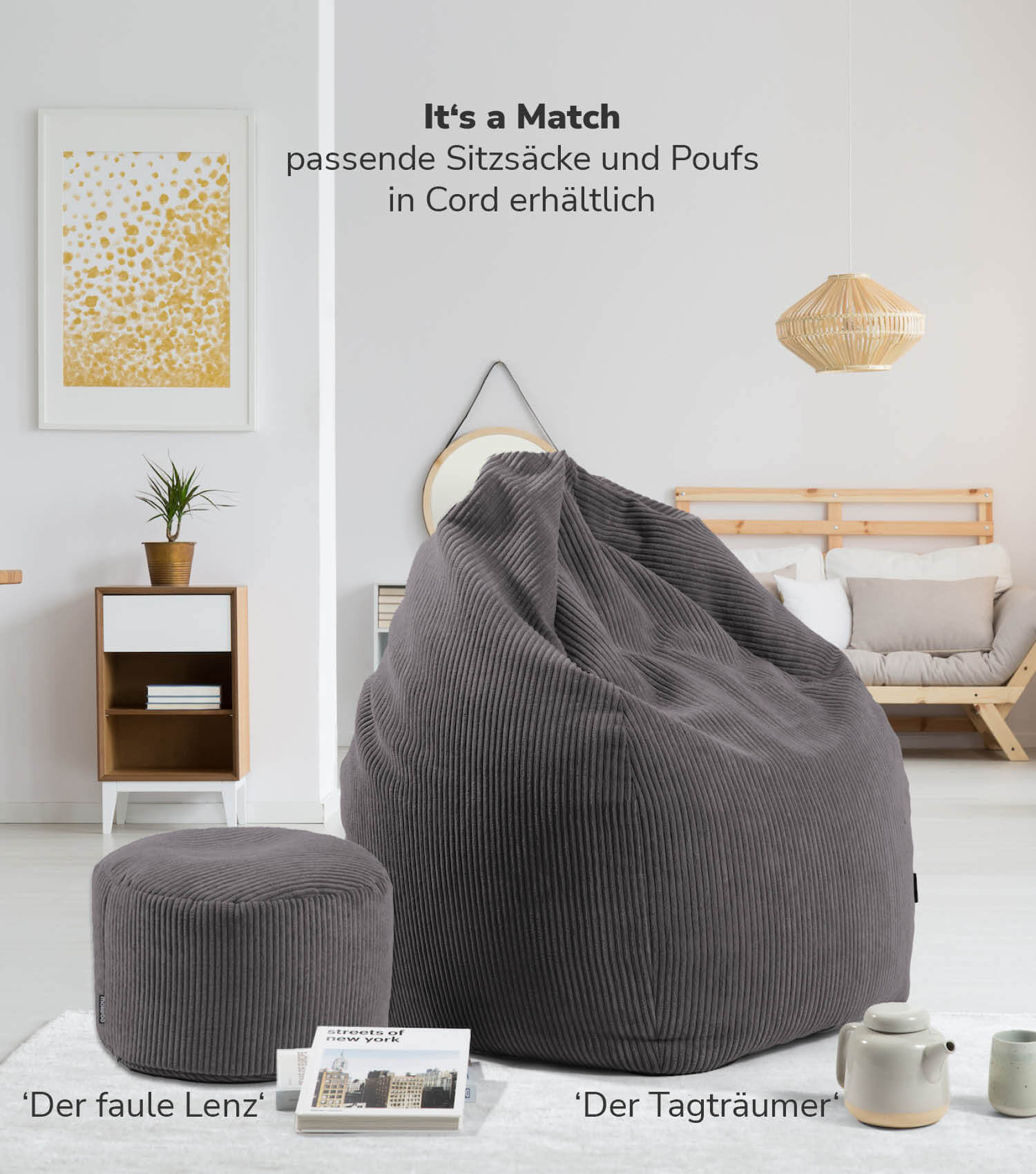Pouf d'intérieur repose-pieds coussin de sol 'Der Ruhestifter' tabouret carré