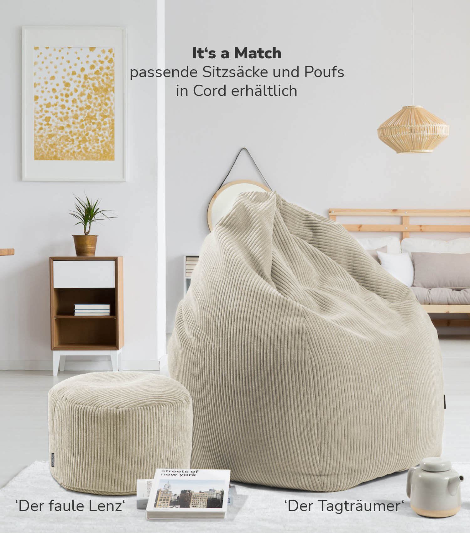 Pouf d'intérieur tabouret de sol coussin 'Der Ruhestifter' repose-pieds carré