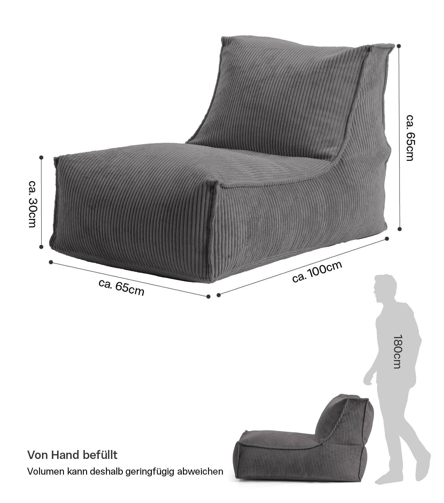 Pouf géant XXL + repose-pieds pour enfants et adultes avec remplissage 'Der Gelassene'