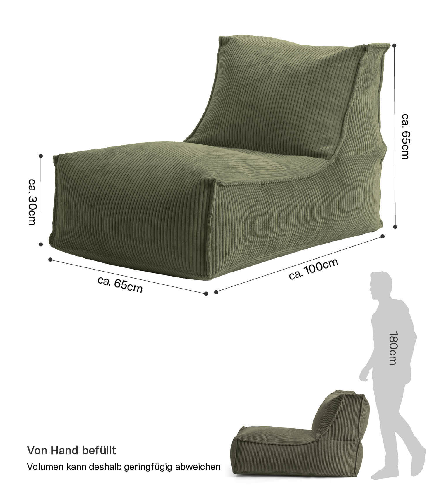 Pouf géant XXL + repose-pieds pour enfants et adultes avec rembourrage 'Der Gelassene'
