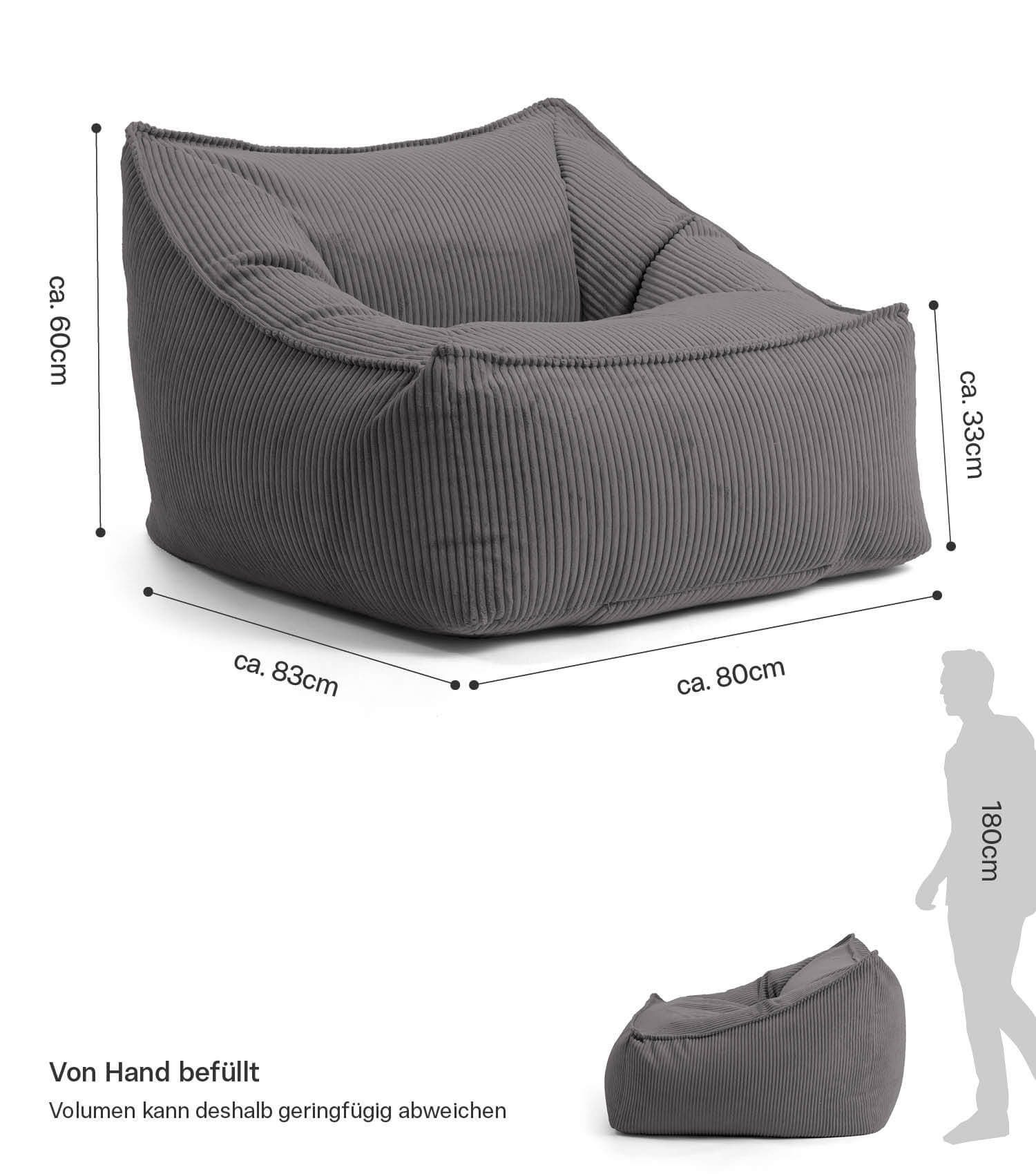 Fauteuil de lecture XXL Cord avec accoudoirs, pouf géant Cord