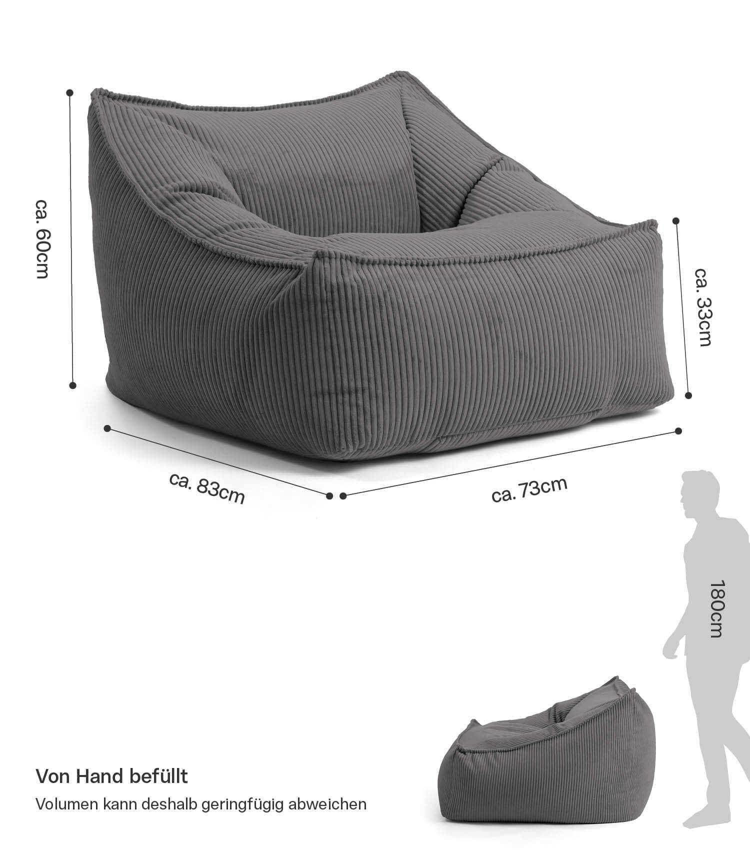 Fauteuil Cord Lesesessel XXL Sitzsack Sitzsack Cord Bean Bag Armlehnen