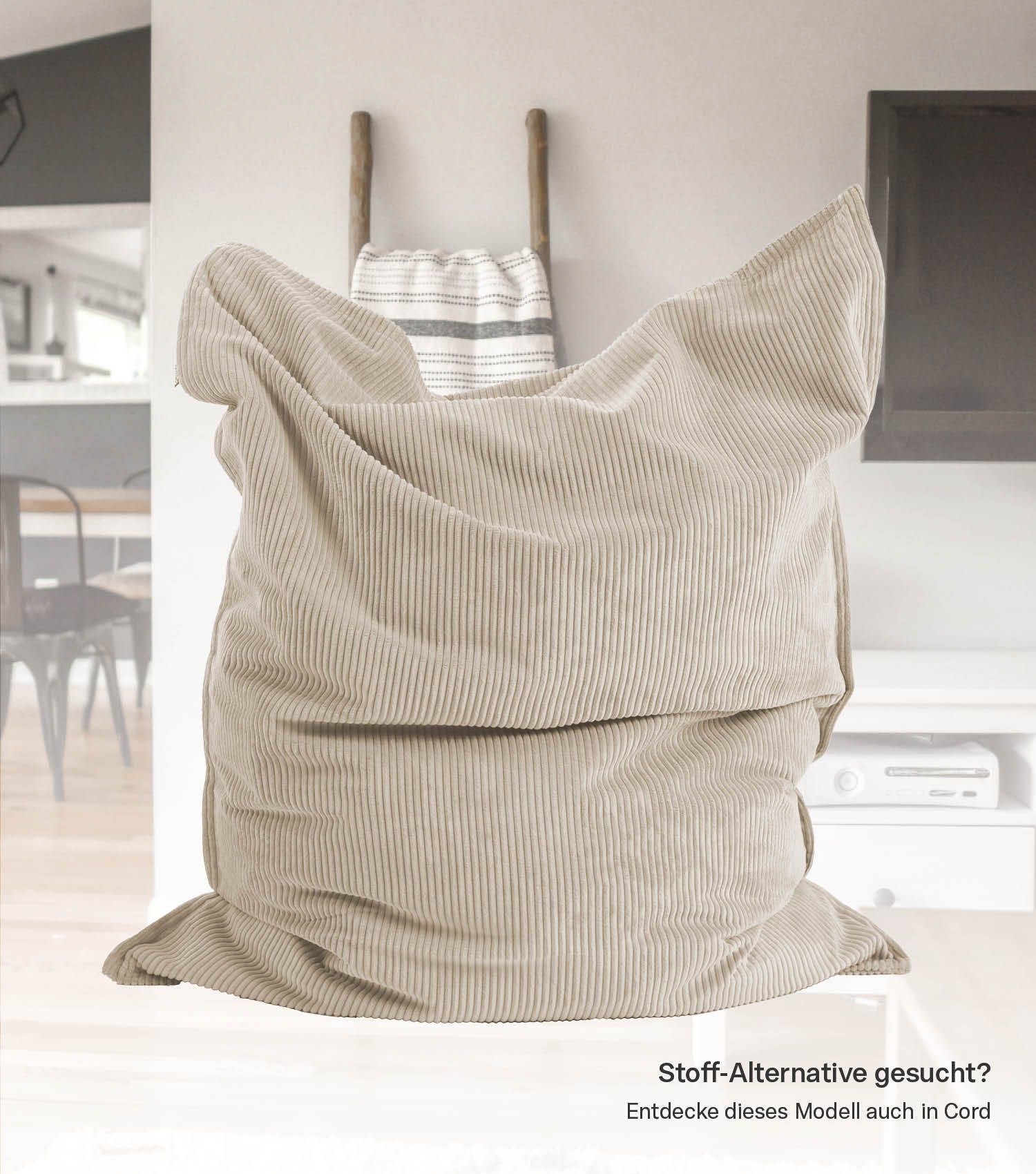 Housse bean bag en tissu Cord, housse de pouf poire, coussin de siège - SKU CV1_BB5.2 Felis disponible en vert foncé, sable, naturel et gris