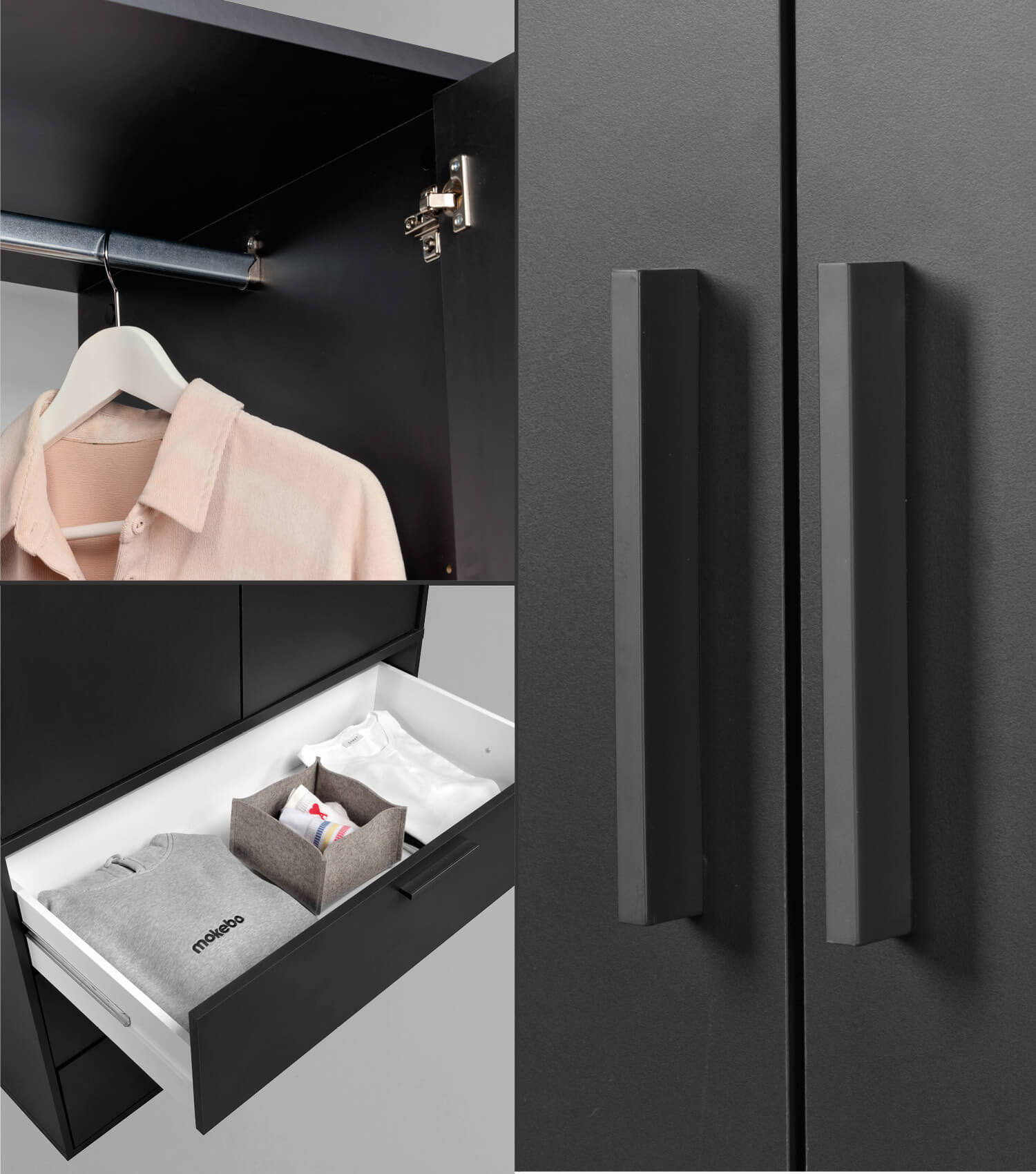 Armoire penderie chambre à coucher chêne anthracite