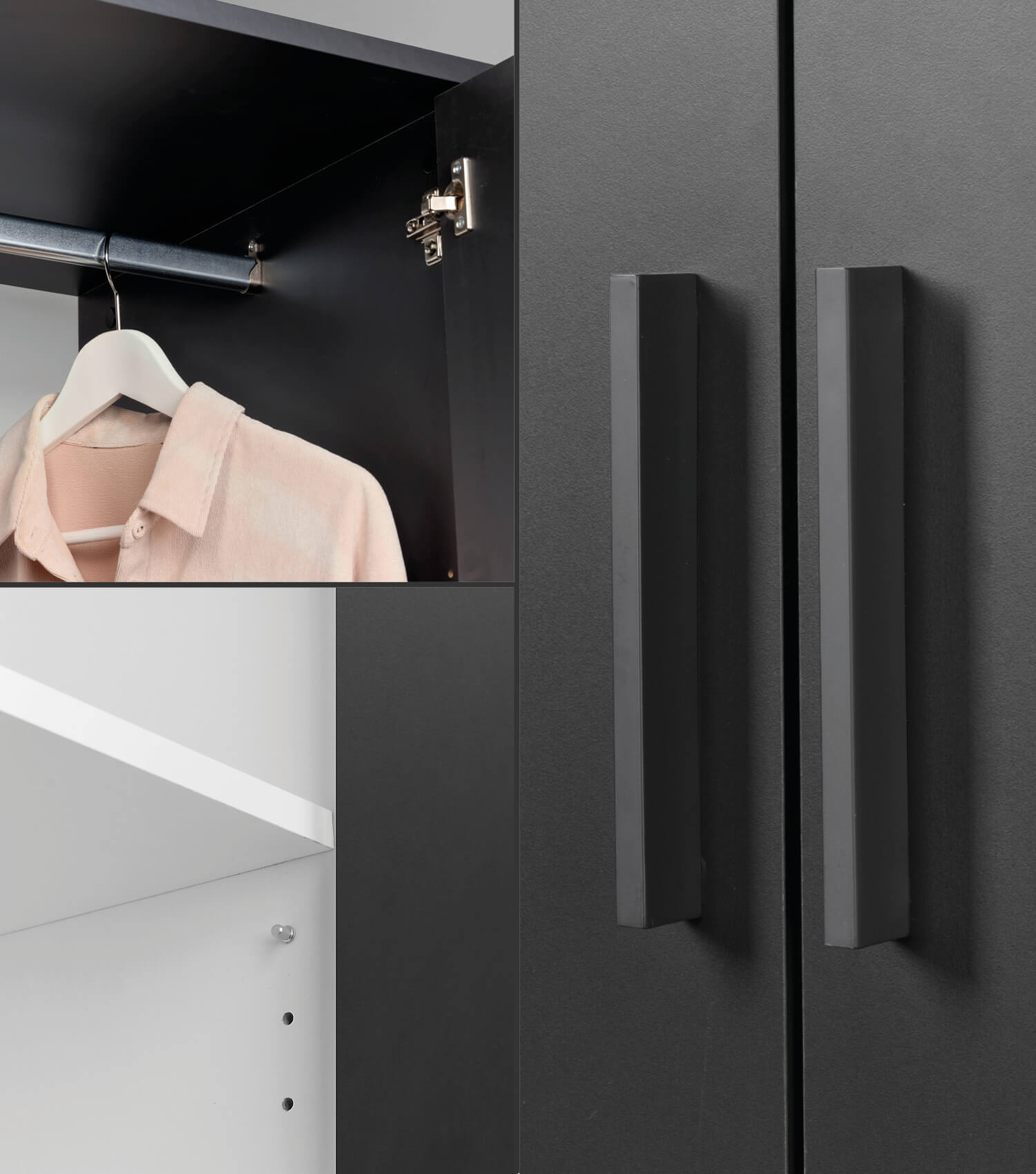 Armoire de chambre, penderie, meuble de rangement, coloris anthracite