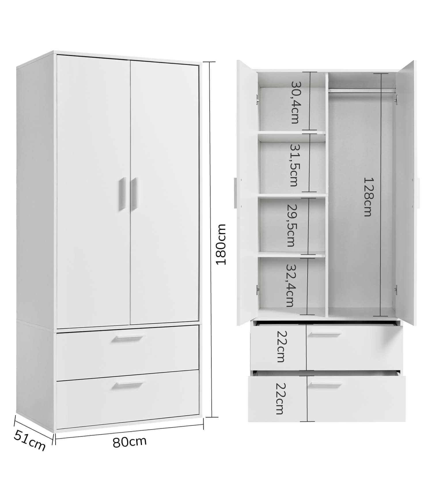 Armoire enfant pour chambre à coucher, penderie avec portes
