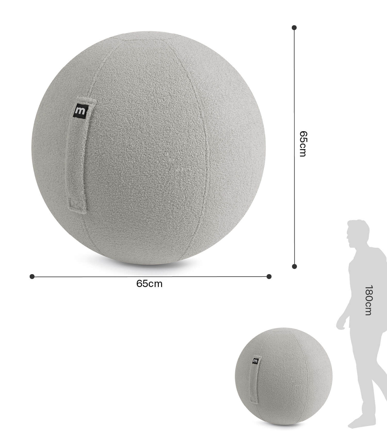 Ballon assis en tissu ergonomique pour le bureau, ballon de gymnastique gris