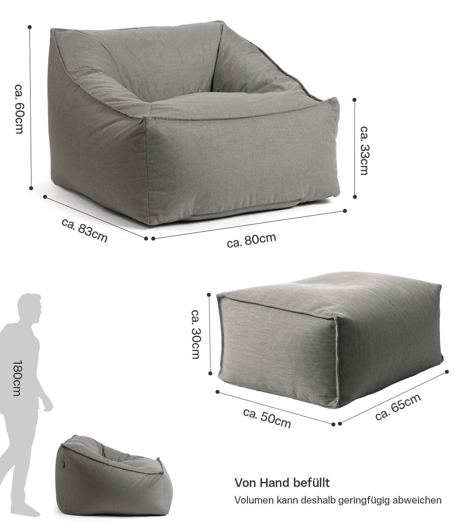 Pouf de sol Bean Bag gris clair pour détente et relaxation