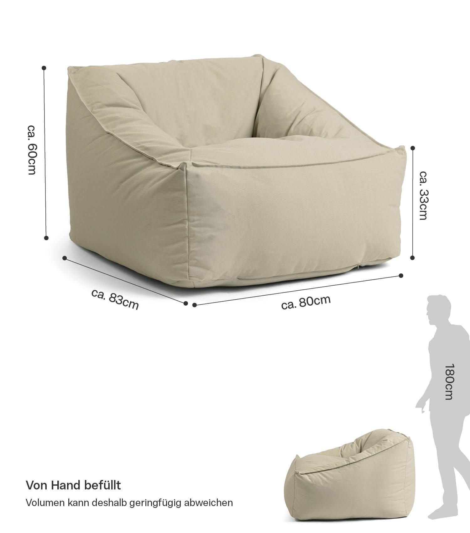 Pouf de sol rembourré Bean Bag Talea sable pour détente et relaxation